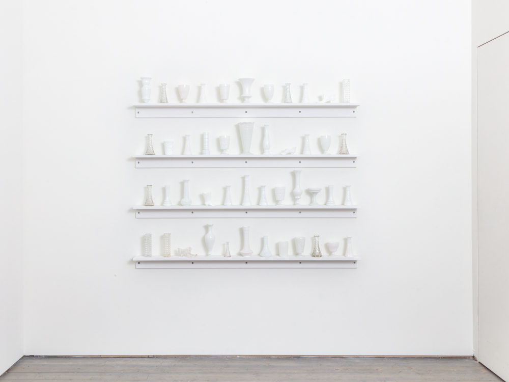 Articles of China (Study), 2016, Painted wood, milk glass, glass. Dimensions variable.