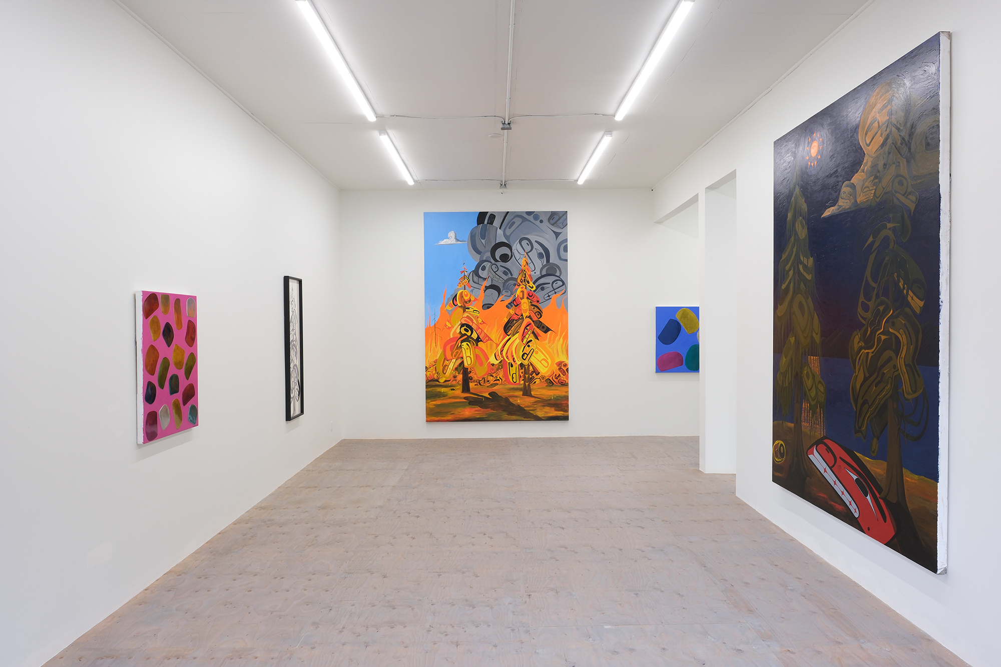 Install view "Lawrence Paul Yuxweluptun Lets’lo:tseltun: Neo-Savage Landscapes", Macaulay + Co., 2025